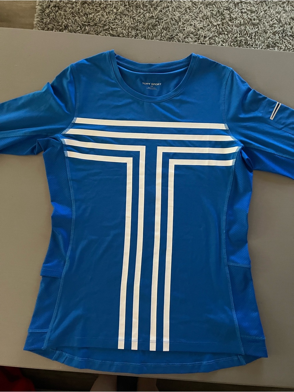Tory Sport Royal Blue Long Sleeve Performance Tee with White Stripe T
